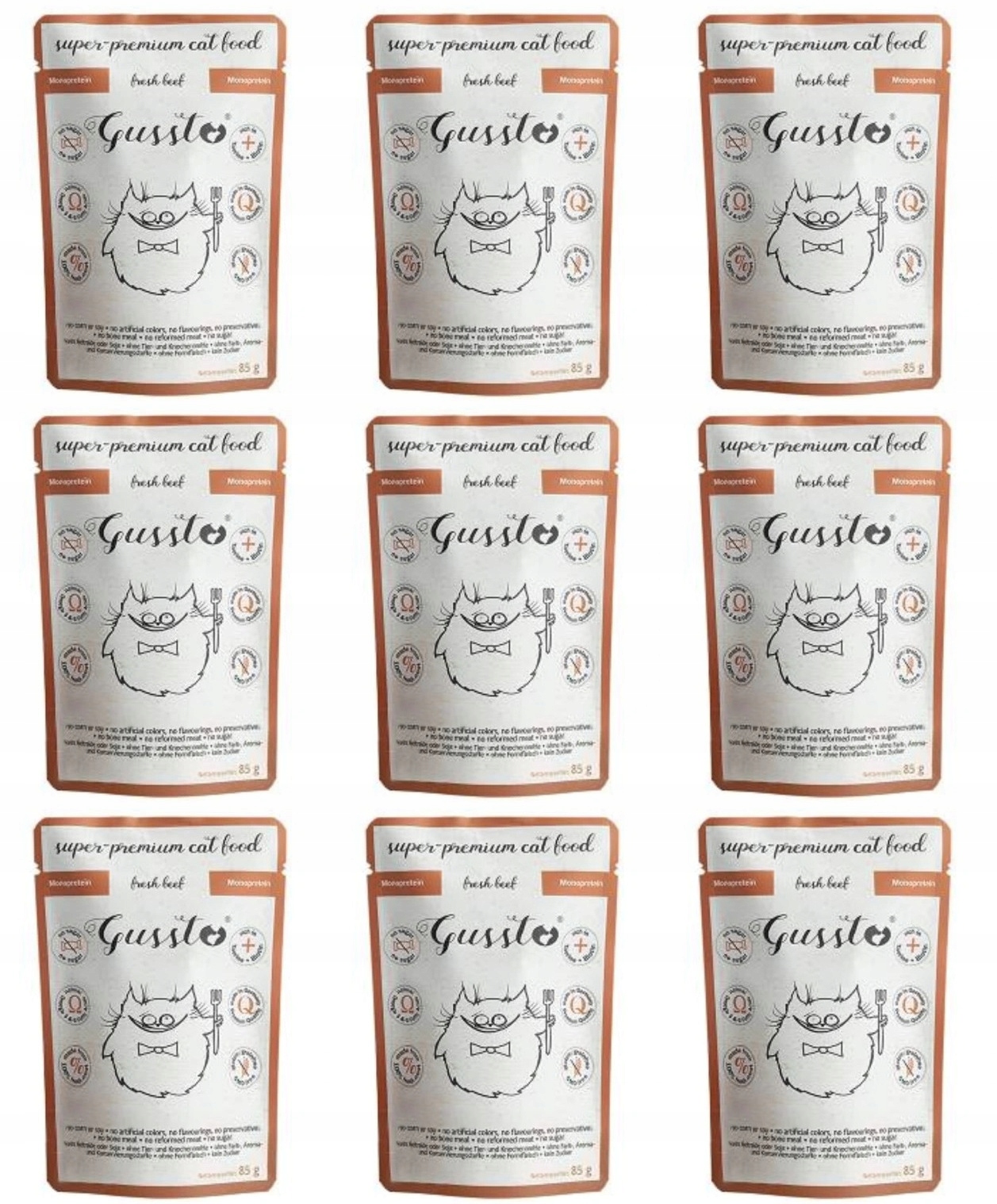 Levně Mokré krmivo pro kočky Gussto hovězí maso 0,085 kg, 9 ks