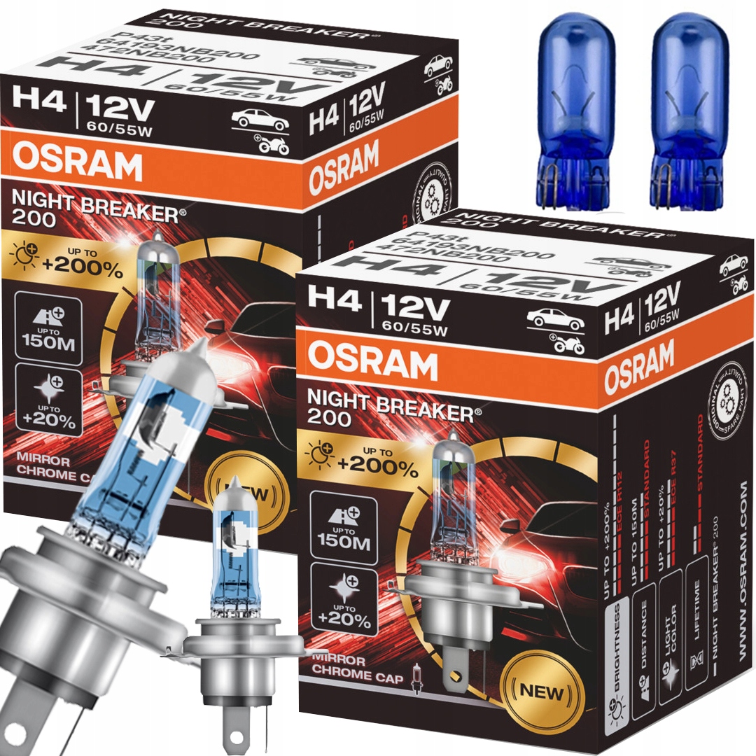 

Żarówki H4 Osram Night Breaker 200% Światła +W5W