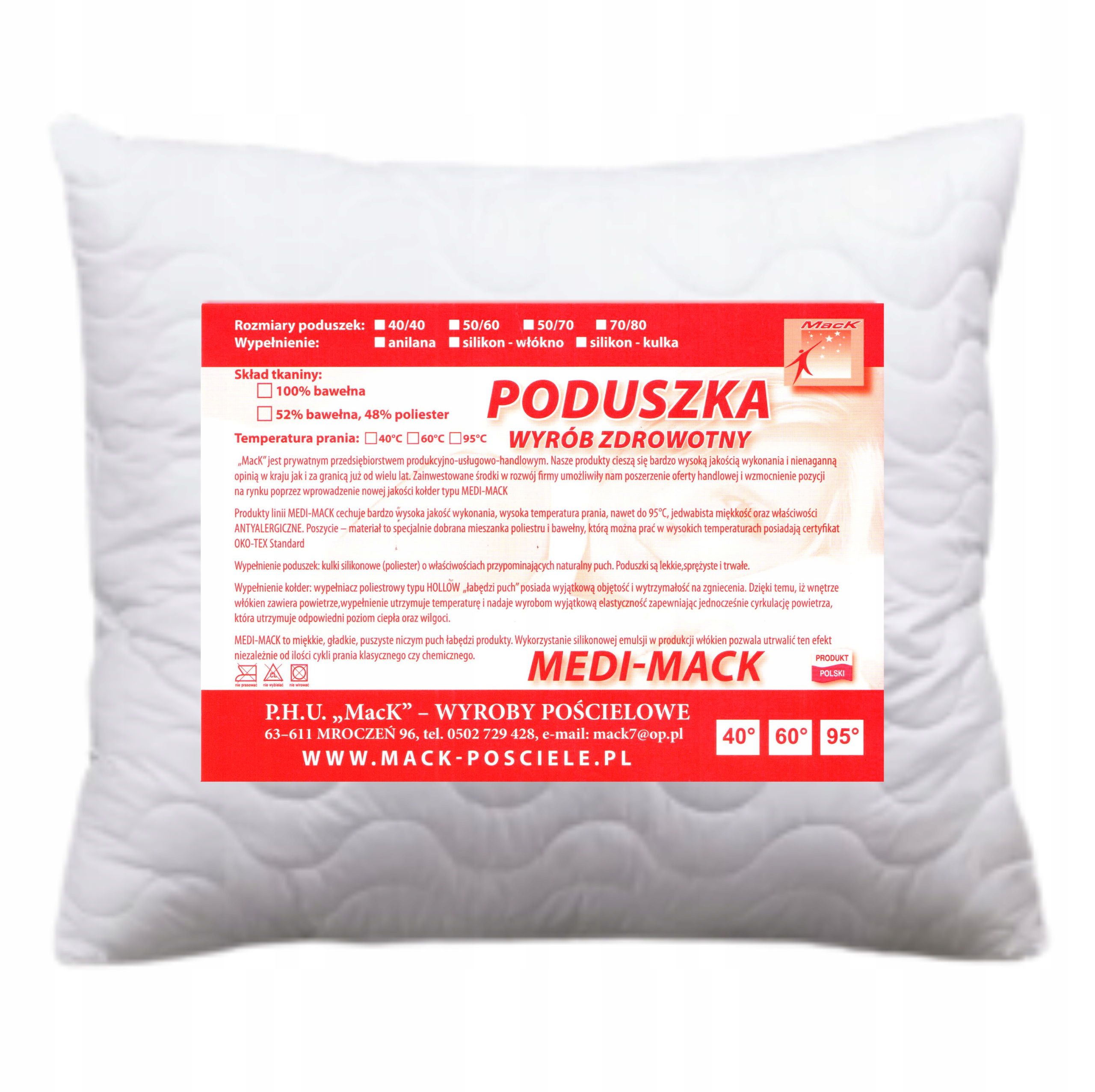 

Poduszka Biała 50x60 Antyalergiczna jakość Mack!