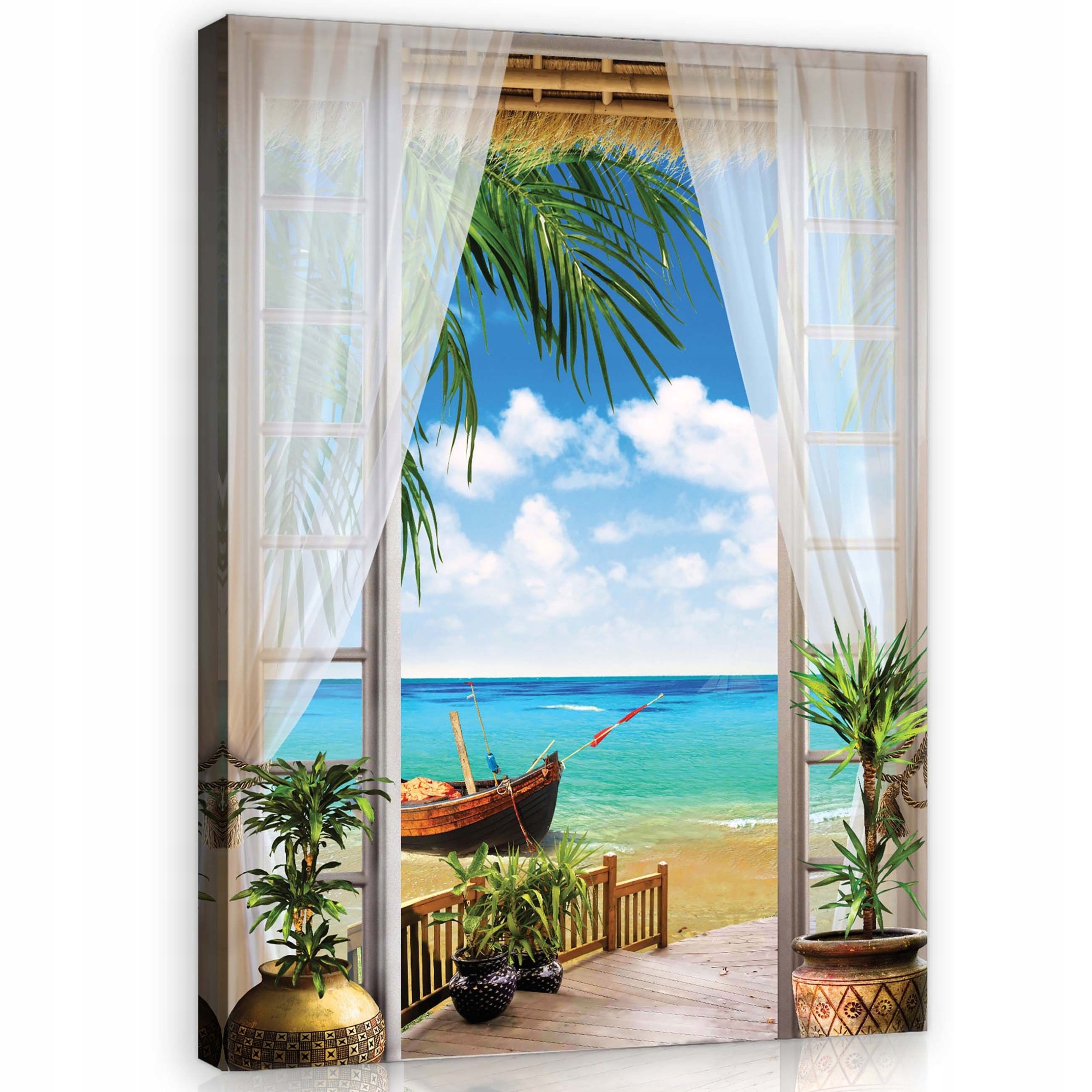 Obraz 60x80 Pláž tropický výhled z okna moře nebe loď palmy léto