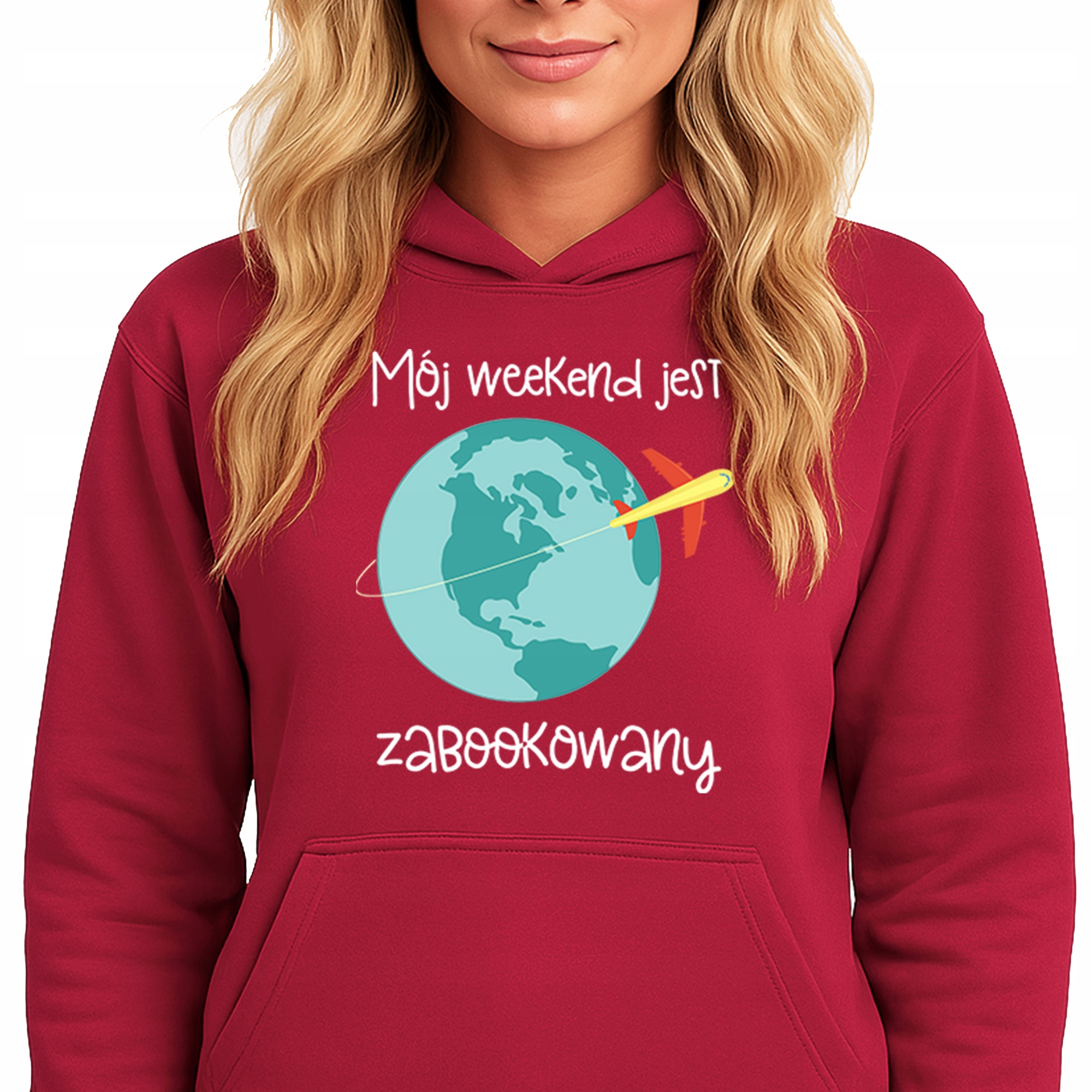 Mikina S Kapucí Červená Bavlněná Hoodie Weekend Je Zabookovaný M