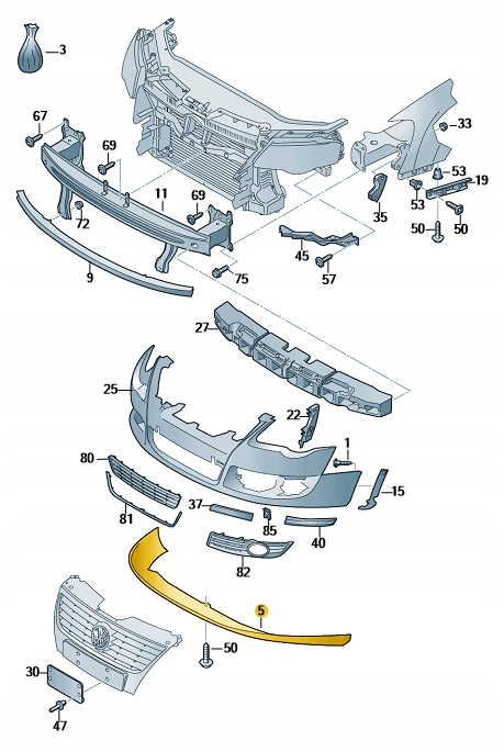 SPOJLER ZDERZAKA DOKŁADKA VW Passat B6 ASO Numer katalogowy części 3C0805903 Volkswagen OE