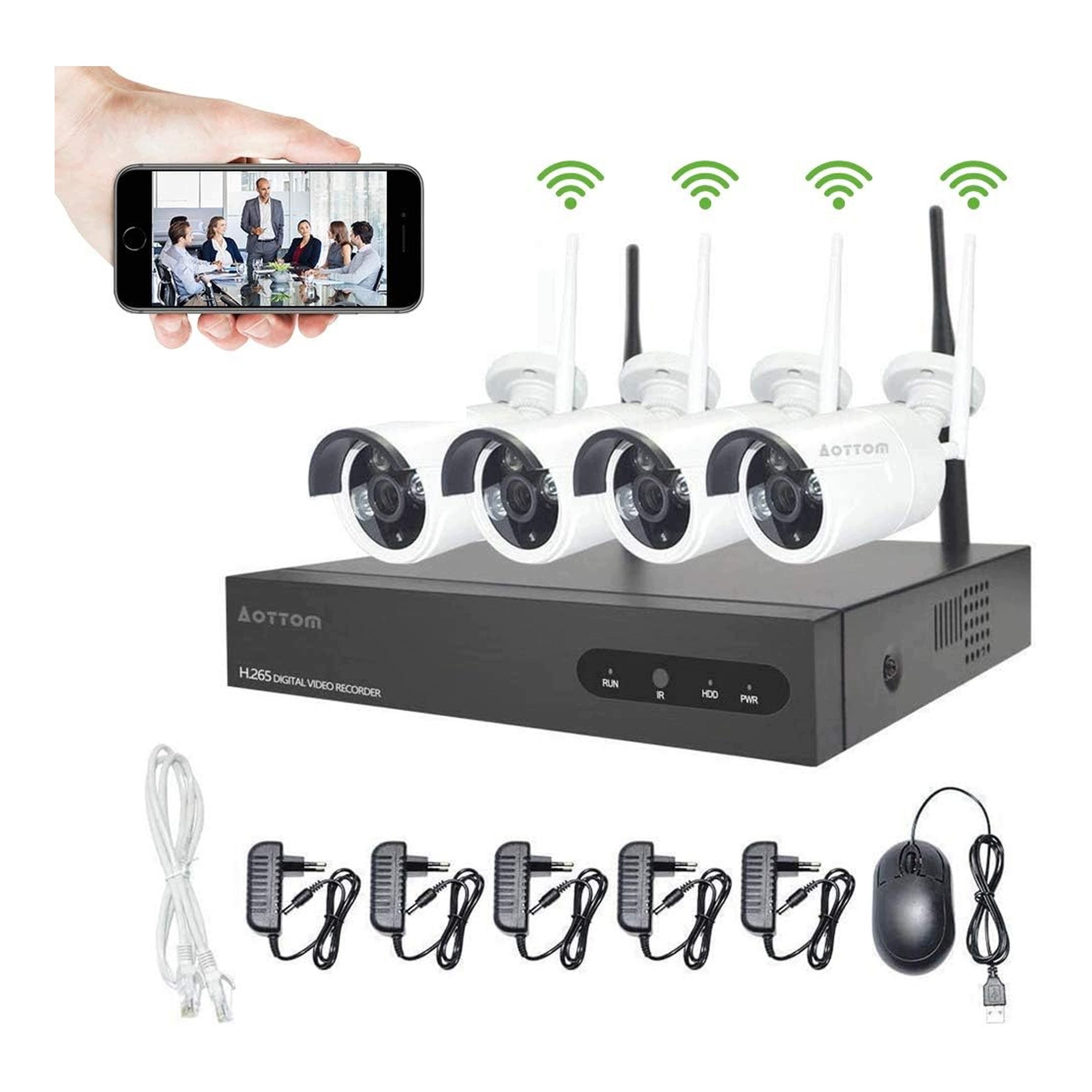 Zestaw Monitoringu Bezprzewodowy Wi-Fi 8CH Nvr 4 Kamery Zewnętrzne IP66