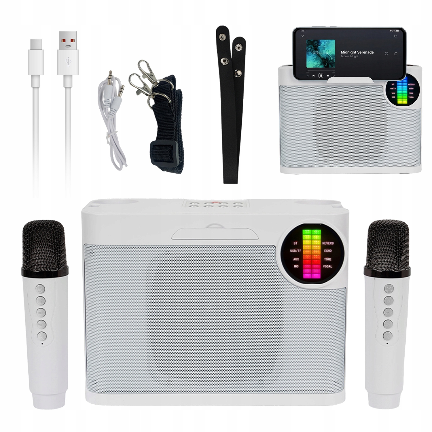 Přenosný Bluetooth Karaoke Reproduktor S 2 Led Světelnými Mikrofony Rgb Party