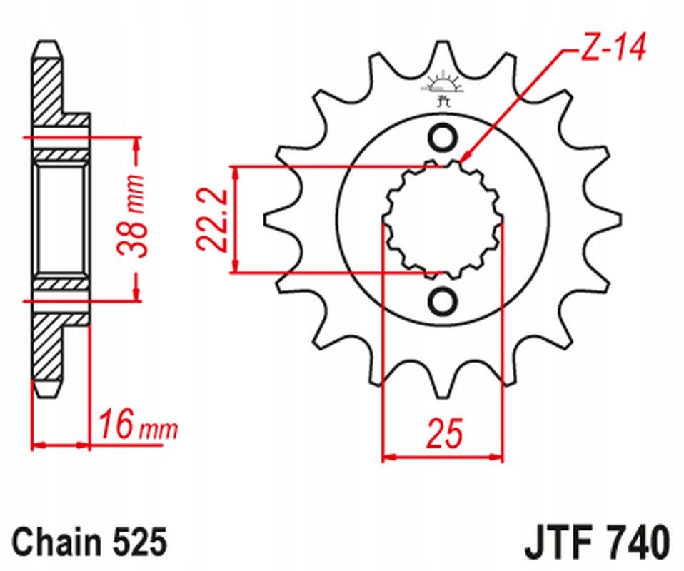 Jt Zębatka Przednia 2050 15 Z Gumą Ducati 796/916/944/996 (205015JTRB) (łań