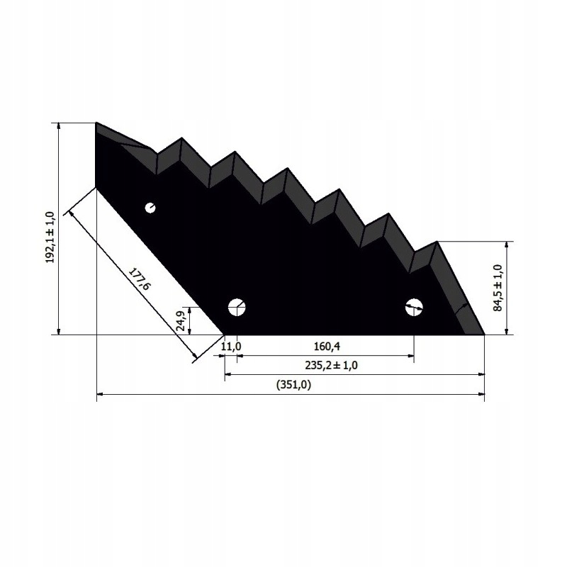Nůž pro krmné vozy 351x8 mm, Kongskilde, malý Jf-stoll, zesílený, APL00153