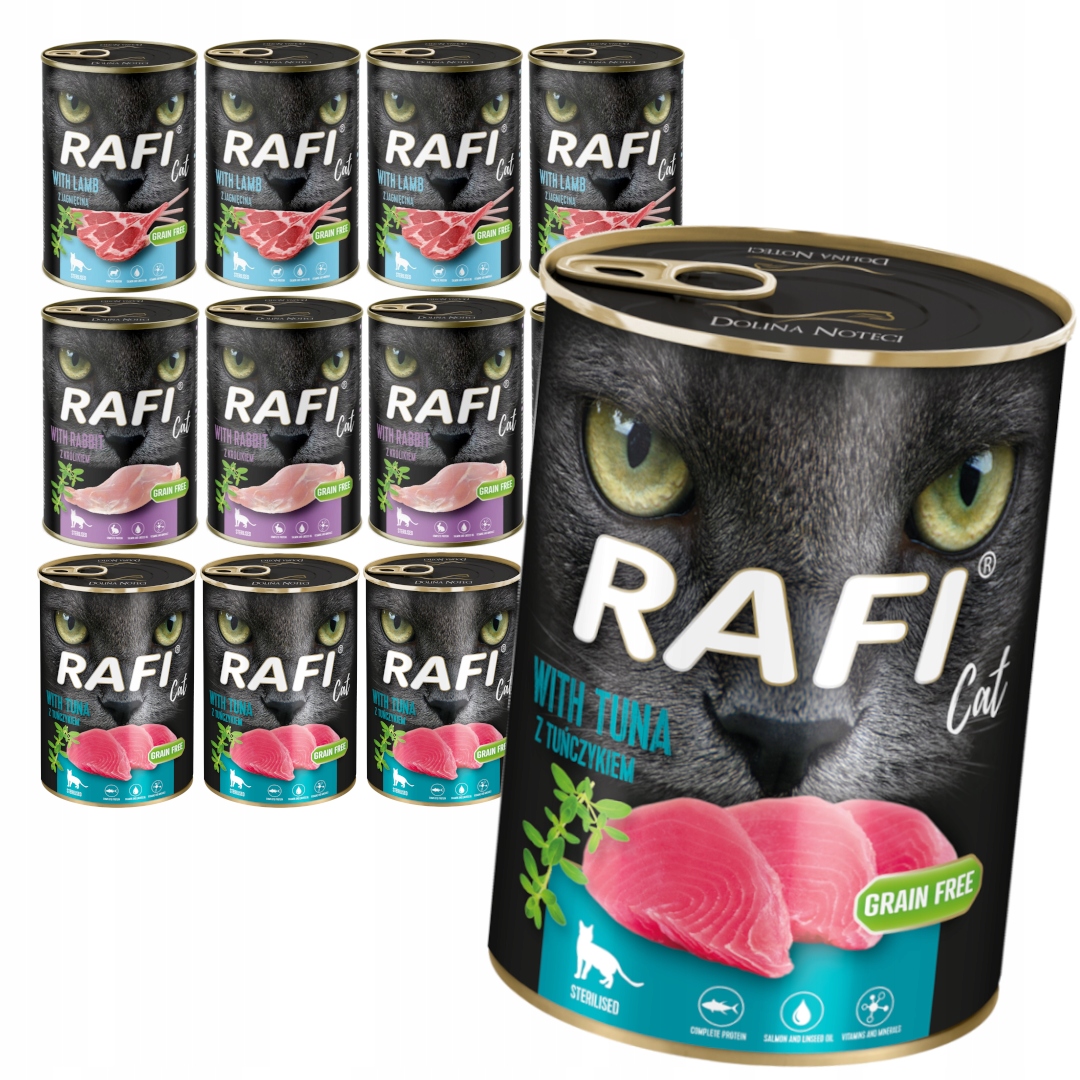 Levně Rafi Cat 12x400g Krmivo pro sterilizované kočky Jehněčí králík tuňák