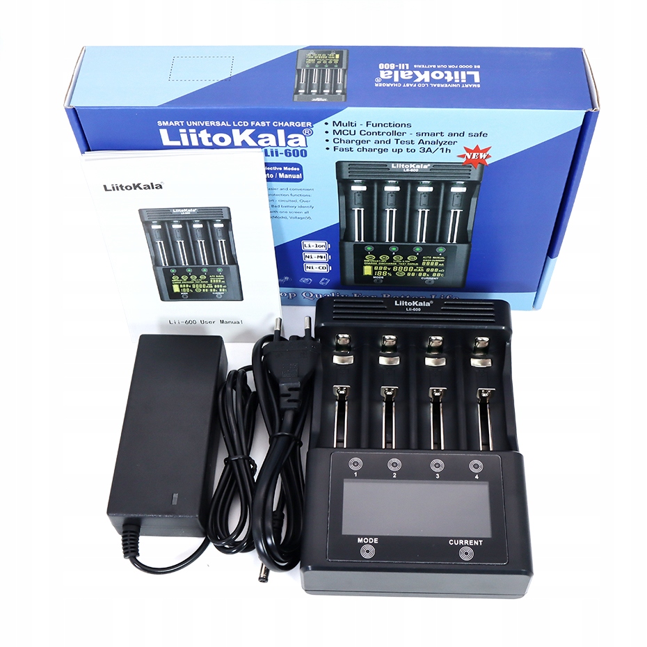 Ładowarka 4 akumulatorków Aa Aaa DC 12V/5A Usb LCD Mcu Liitokala LII-600