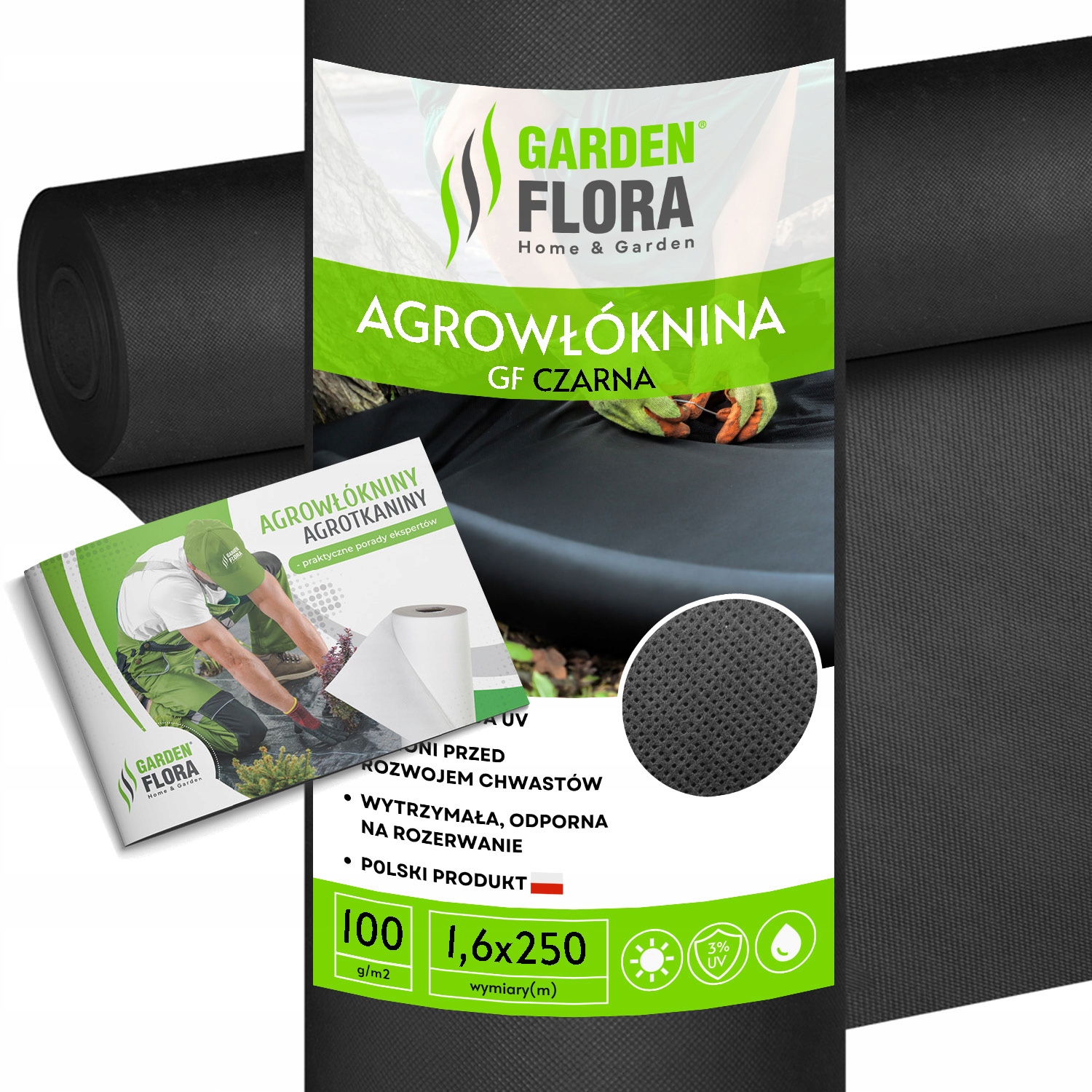 Agrowłóknina Agro Gf antychwastowa 1,6x250m czarna na chwasty Gruba 100g