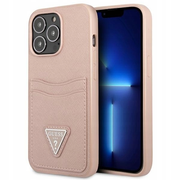 Guess Saffiano Double Card Triangle Etui iPhone 13 Pro (różowy)