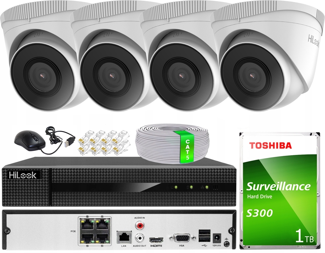 Sada na monitorovanie Ip 5Mpx 4 kamier IPCAM-T5 disk Poe rekordér