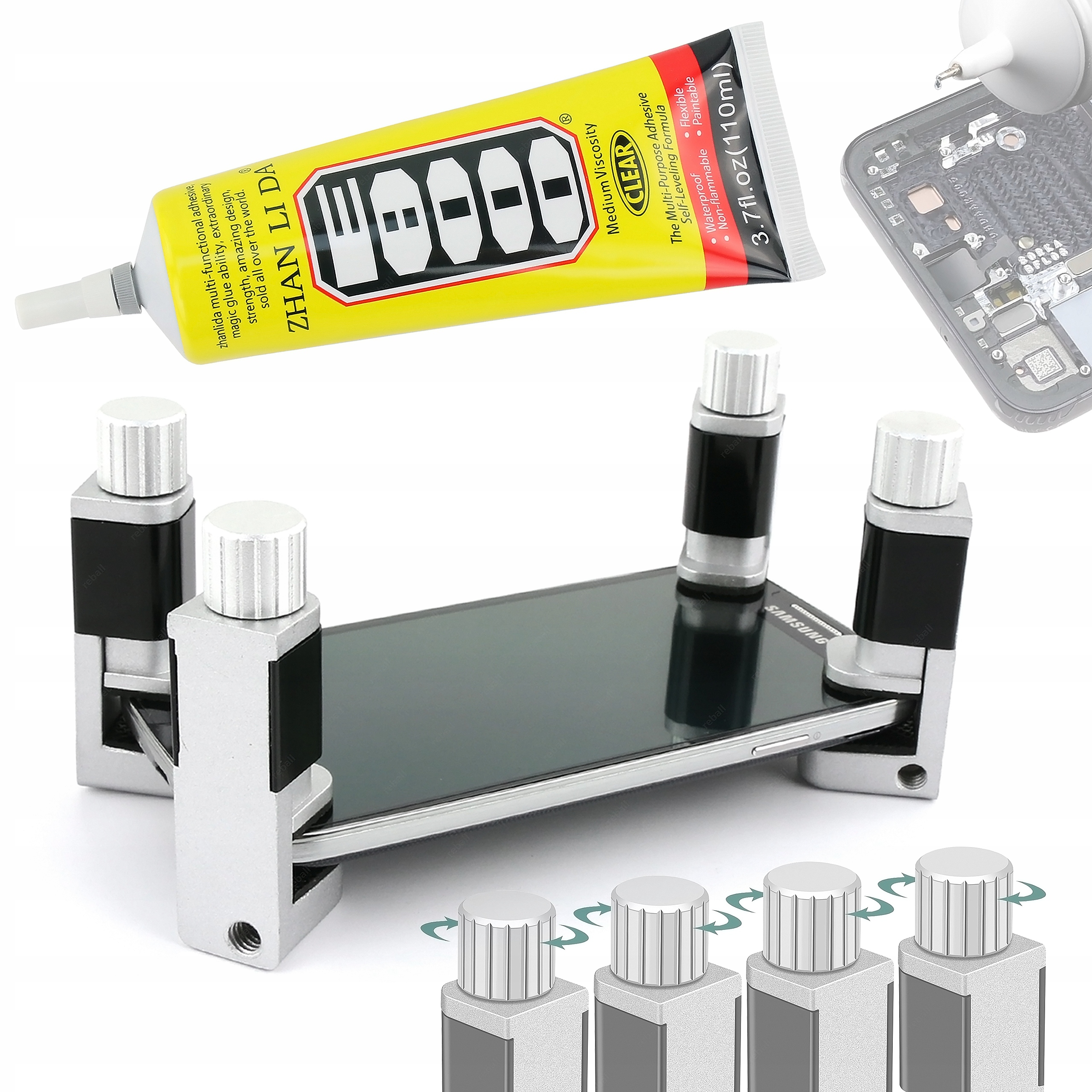 KLEJ E8000 110ml (JAK B7000) + 4X ŚCISK DOCISK IMADŁO NAPRAWA TELEFONU