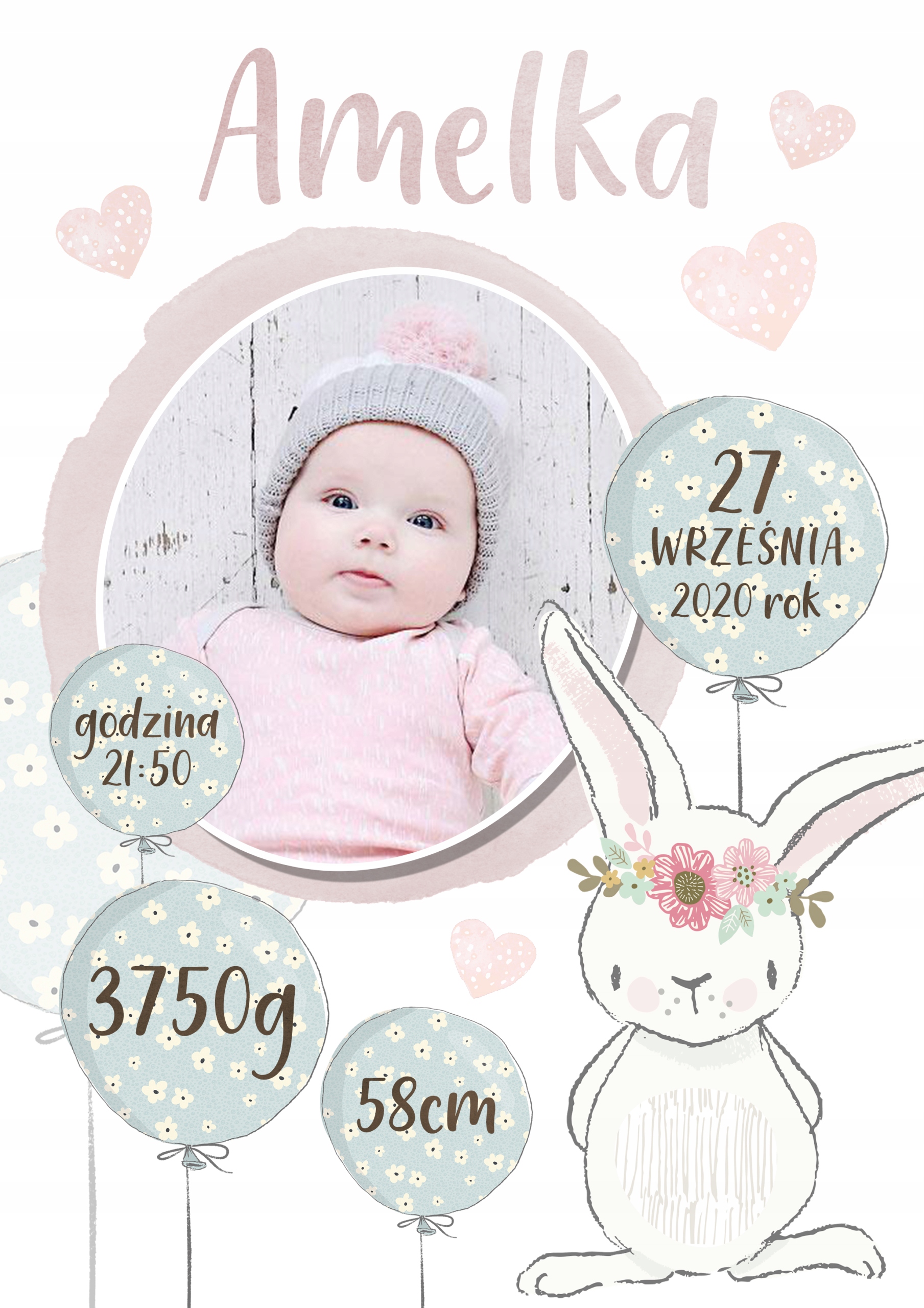 Metryczka A4+ramka Roczek Chrzest Urodziny Marka inna