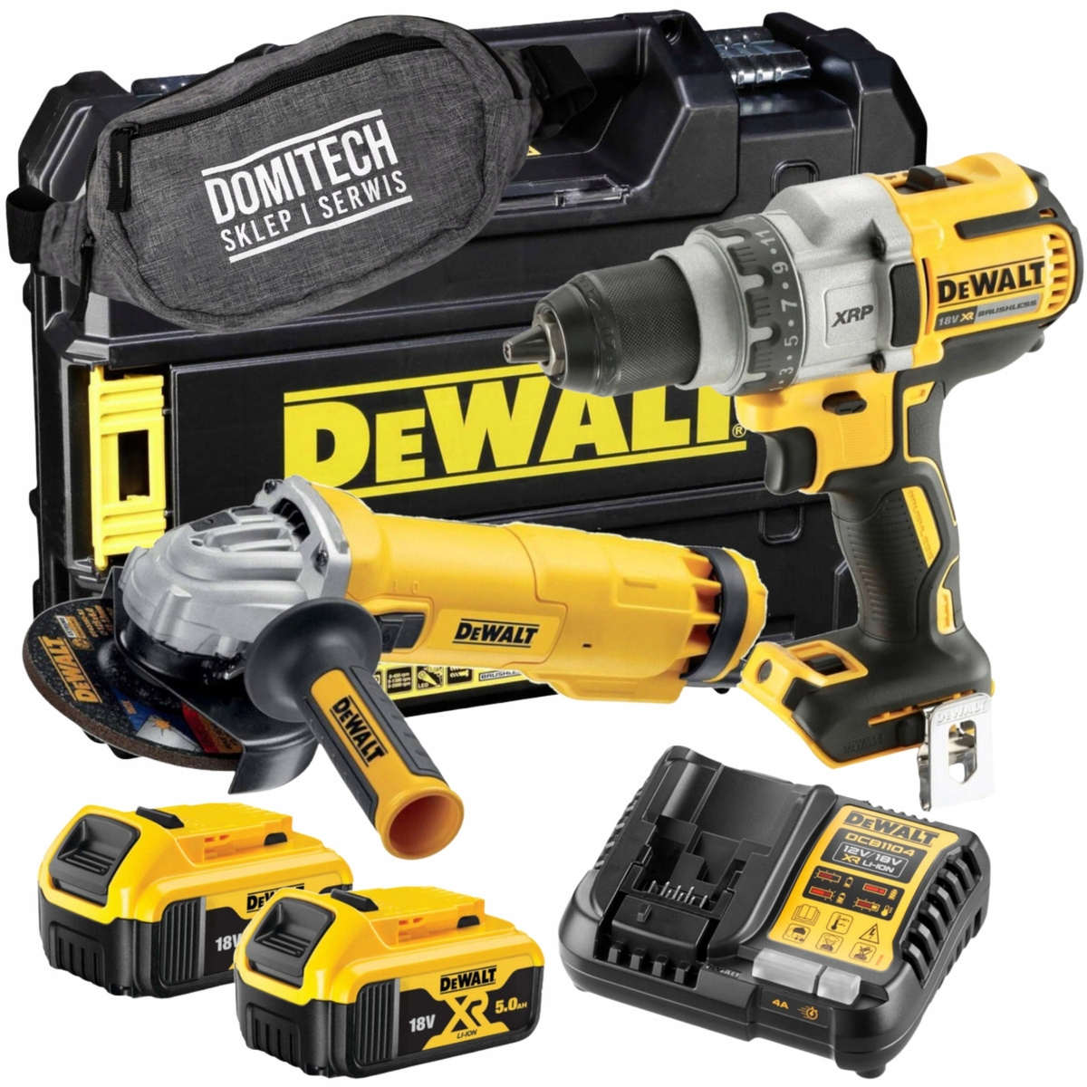 Dewalt DCD991NT Aku Vrtačka Úhlová Bruska DWE4237 2x5,0Ah Ledvinka