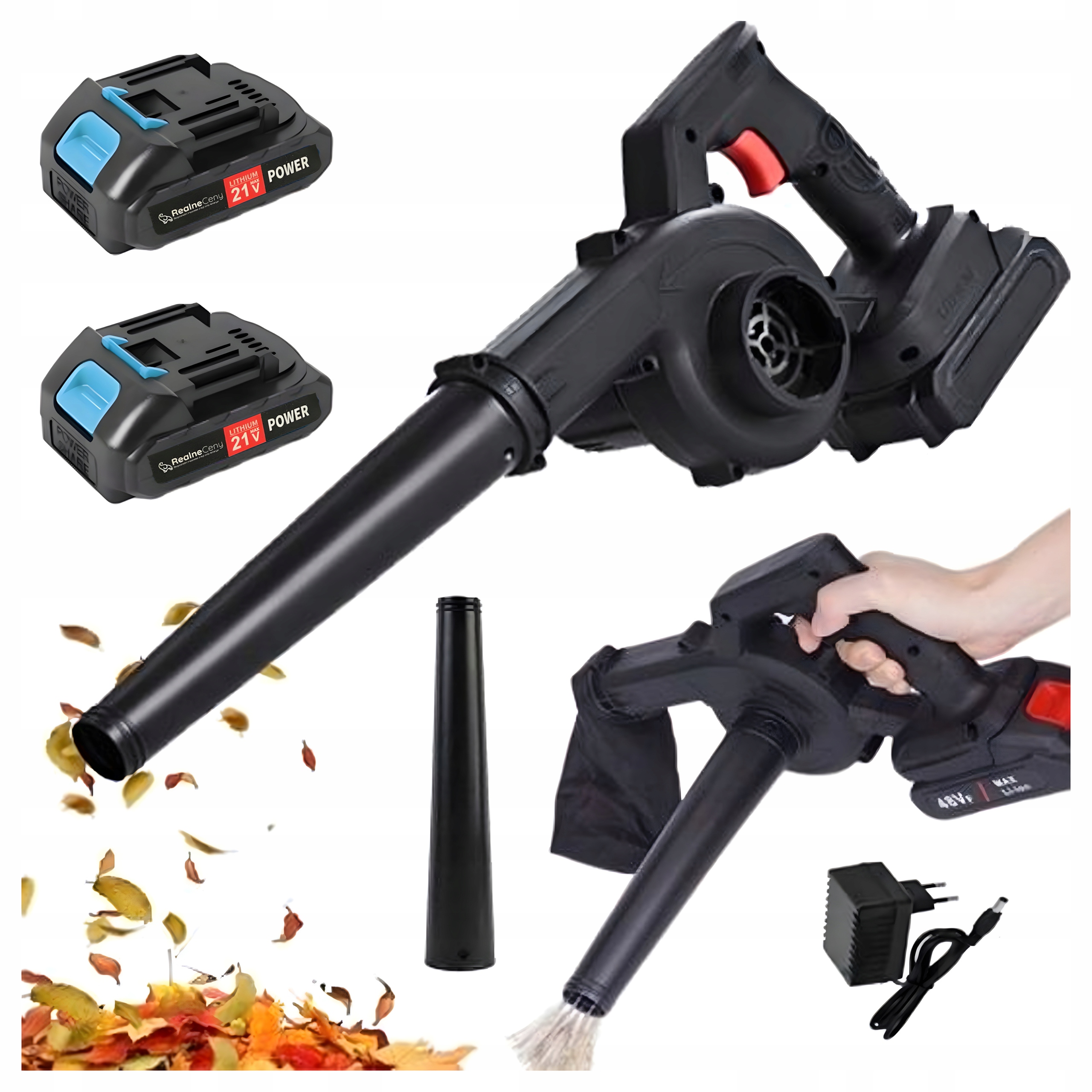 Mocna Dmuchawa Akumulatorowa Ręczna Odkurzacz Ogrodowy Do Liści 2w1