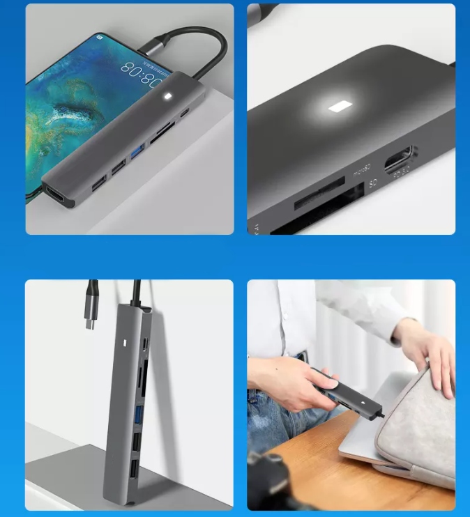 Концентратор адаптер USB-C 7in1 HDMI 4K USB 3.0 SD PD M1 LED number of Ports 7