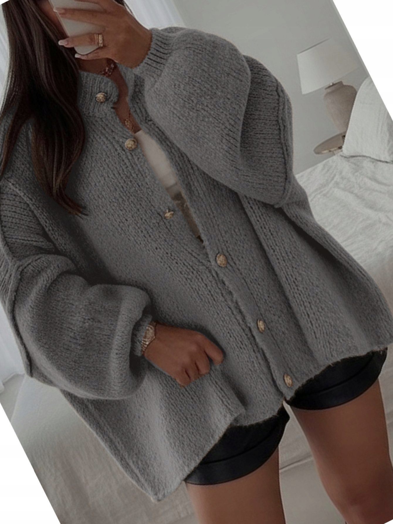 Dámský svetr Oversize Kardign s knoflíky Casualshein Oversize Šedý L 40