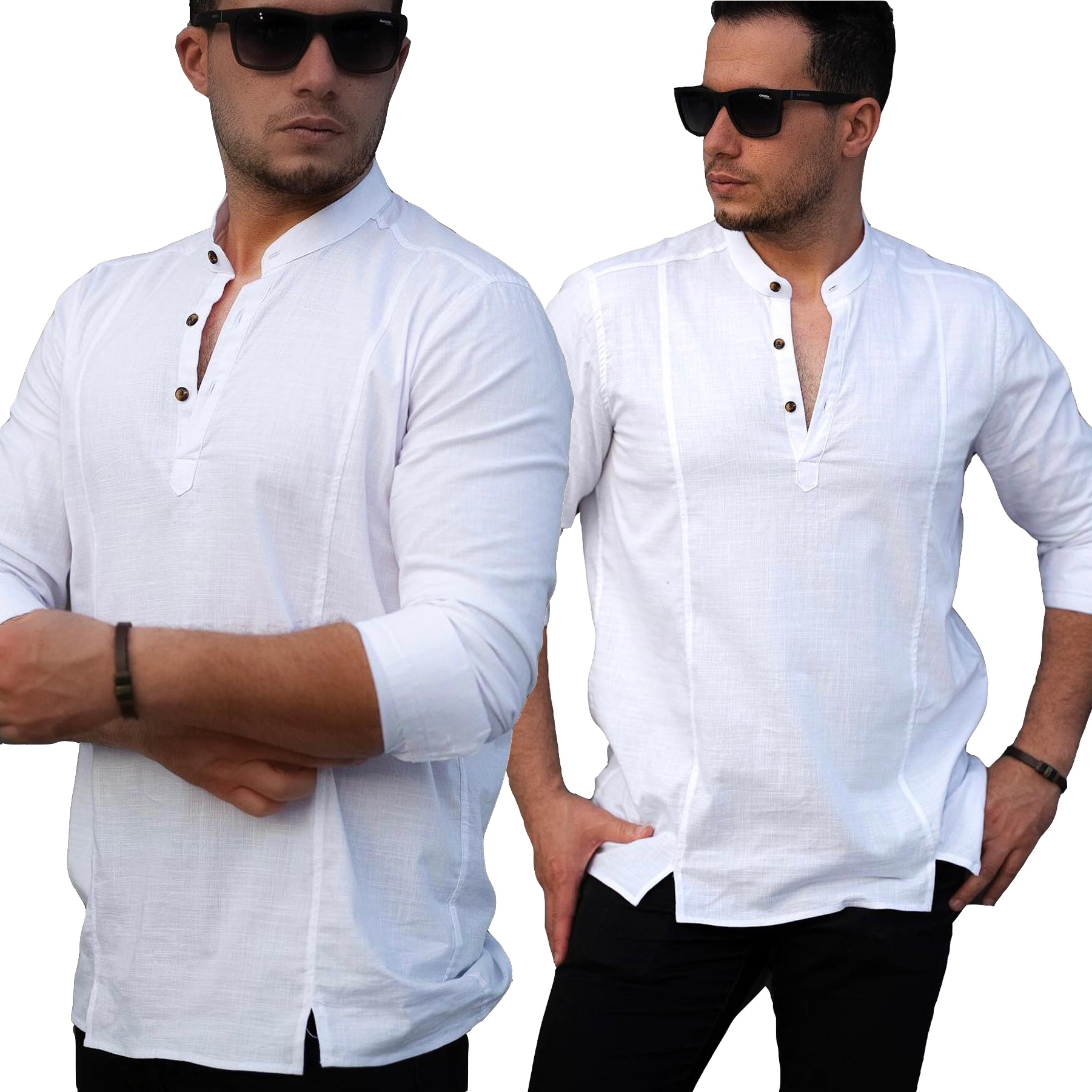 Pánská košile Stojka Denní Lněná Prodyšná Len Regular