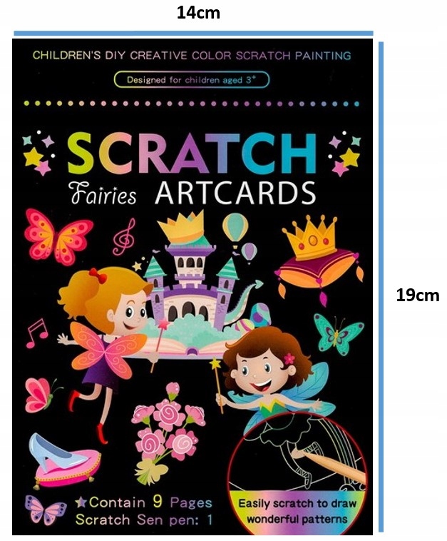 WYDRAPYWANKA ZDRAPYWANKA KOLOROWANKA KREATYWNA DLA DZIECI WRÓŻKI 9SZT FANDY Materiał karton papier