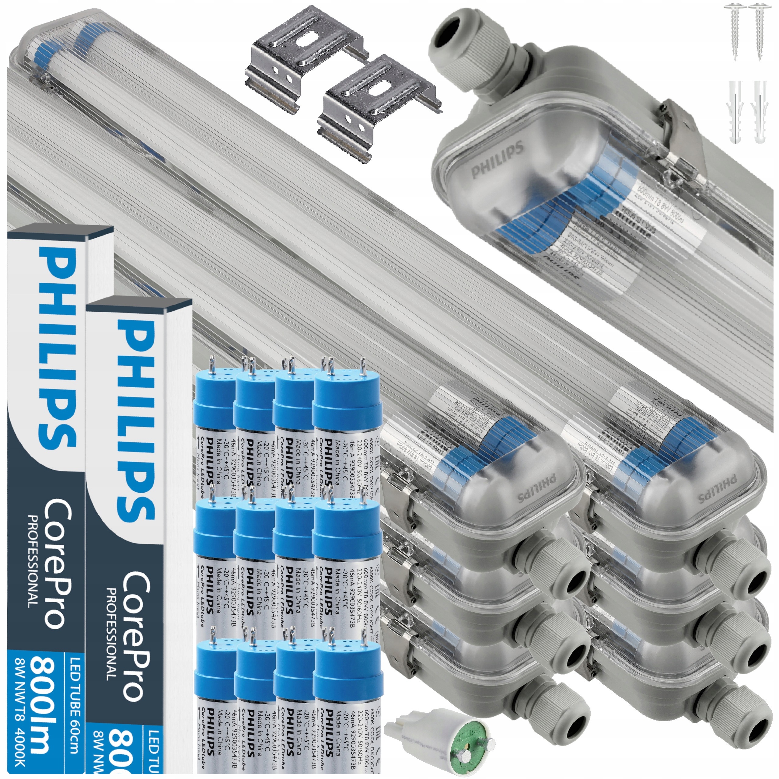 Hermetické Led svietidlo Philips CorePro 2x60 cm Lampa 18W Tuby Sada 6x