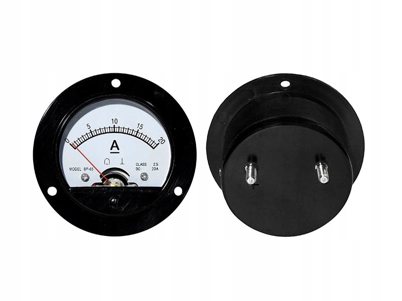 Amperomierz 20A wskazowkowy okragly DC old
