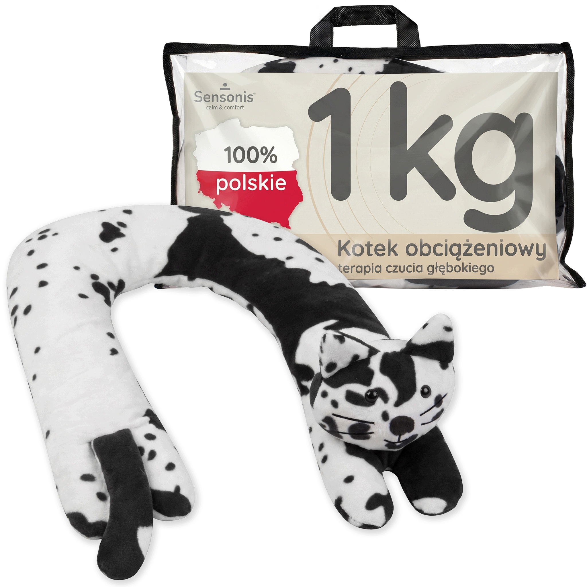 Maskotka obciążeniowa 1kg reg pluszak długi Kot kołnierz Polski gadżet Adhd