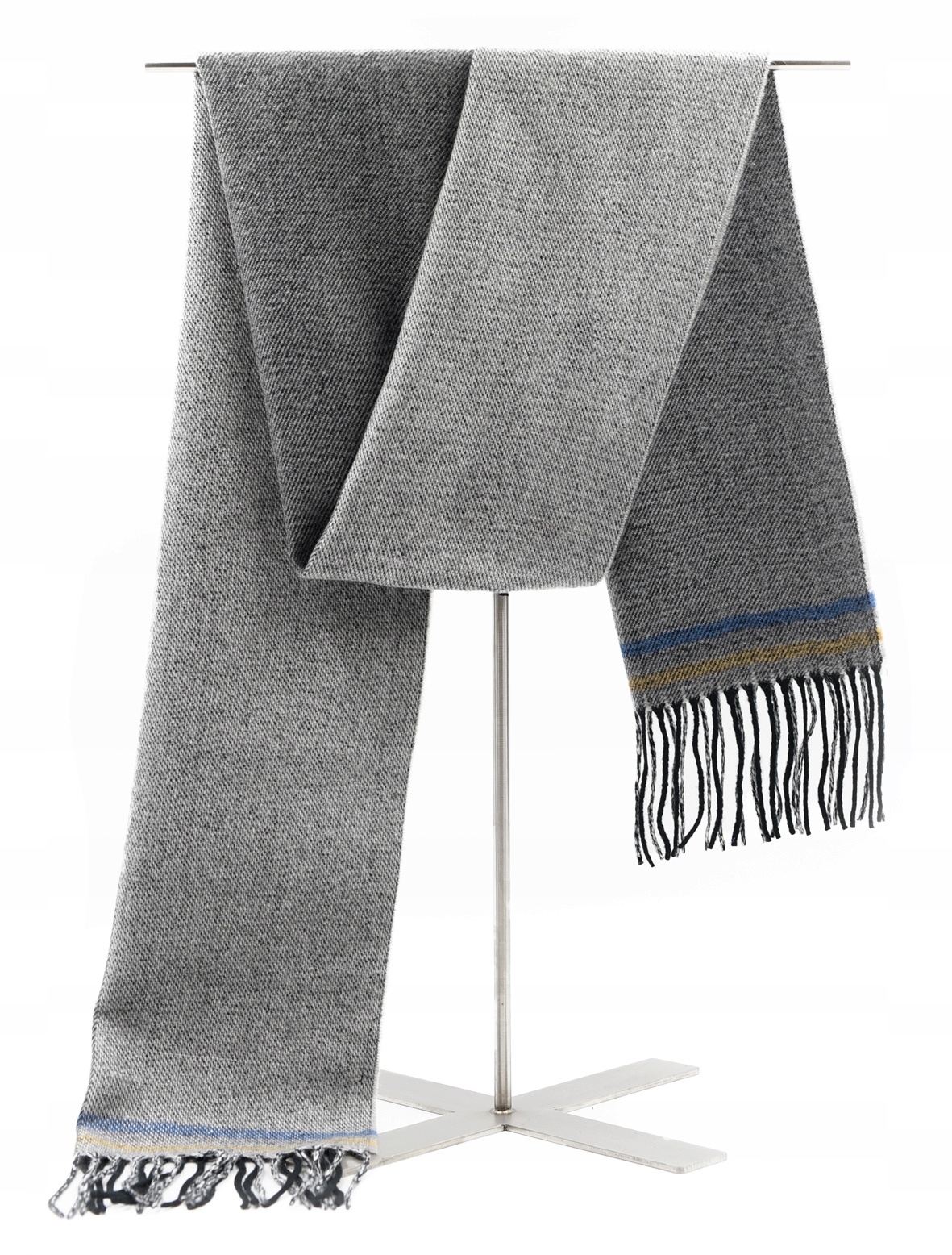 SZAL SZALIK MĘSKI ZIMOWY SZARY Z PASKIEM FRĘDZLE