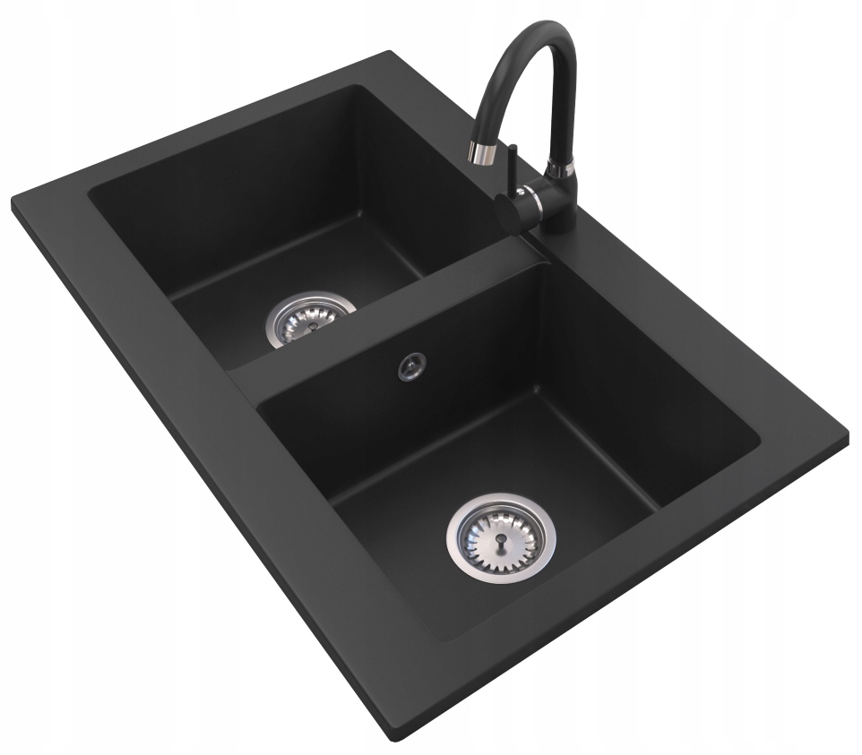 

Zlew Zlewozmywak Granitowy Dwukomorowy + Bateria