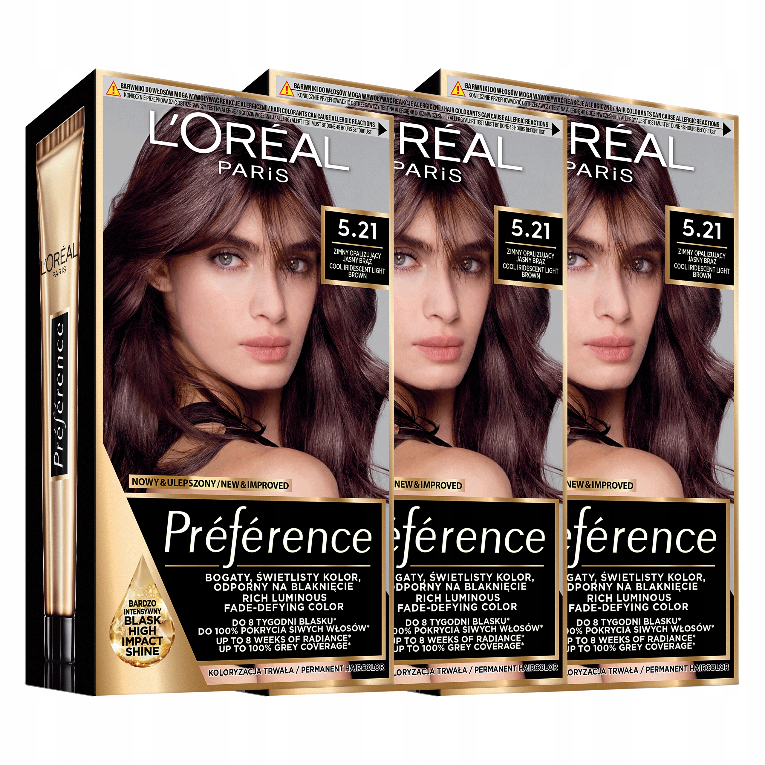 Zestaw 3x L'Oréal Preference Farba do Włosów 5.21 Zimny Jasny Brąz