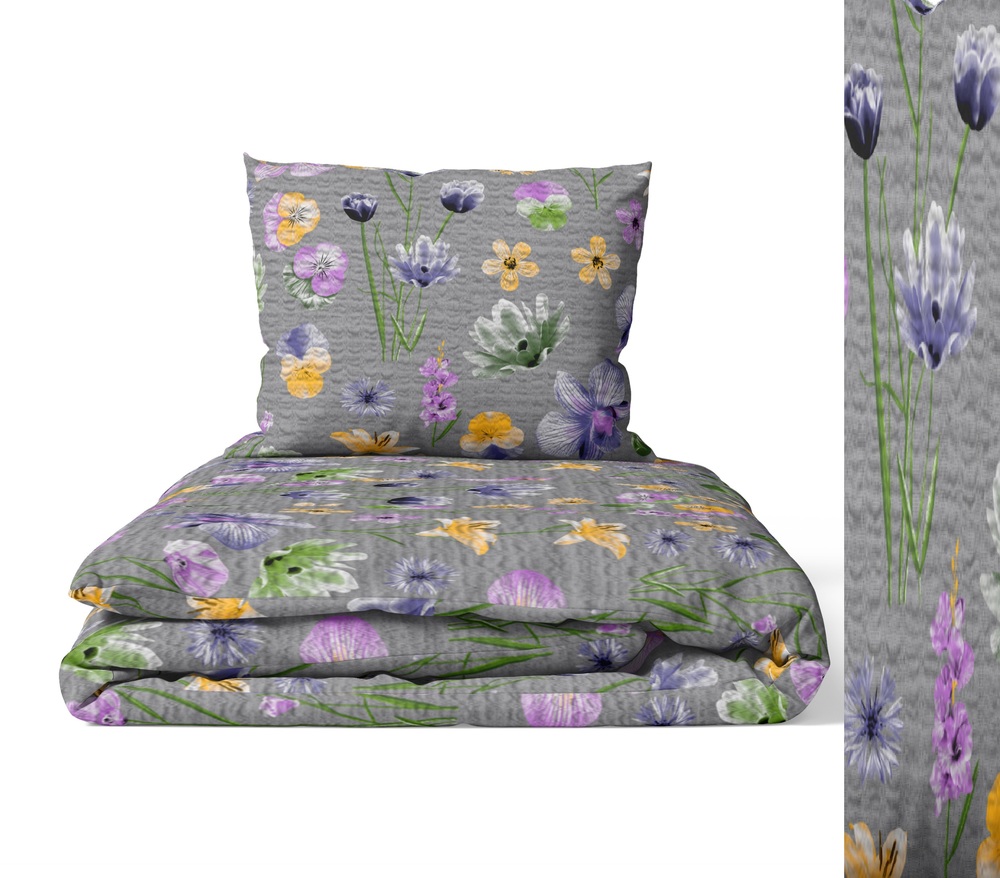 Pościel z kory 200x220 cm 2x 70x80 cm Polska Produkcja , wzór: Polne szar