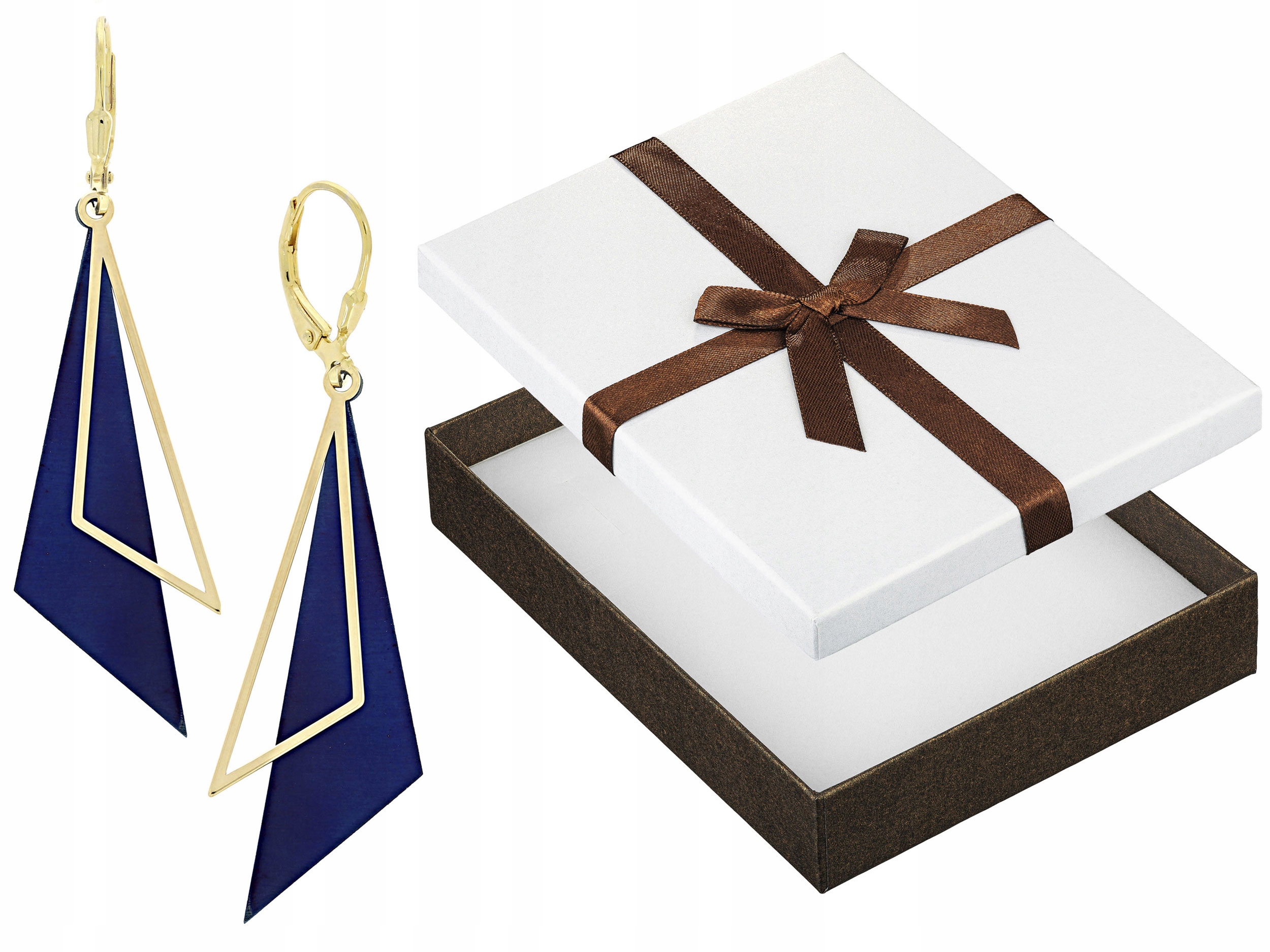 Stříbrné Náušnice Visací Pozlacené Trojúhelníky s Titanem Anglické Zapínání