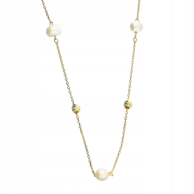 Dámský zlatý náhrdelník ryzosti 585 s gravírovanými kuličkami a korálky, perličky R45