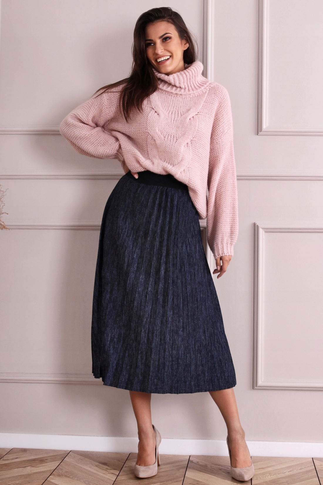 Modna PLISOWANA włoska SPÓDNICA midi KOLORY R527 Model R527