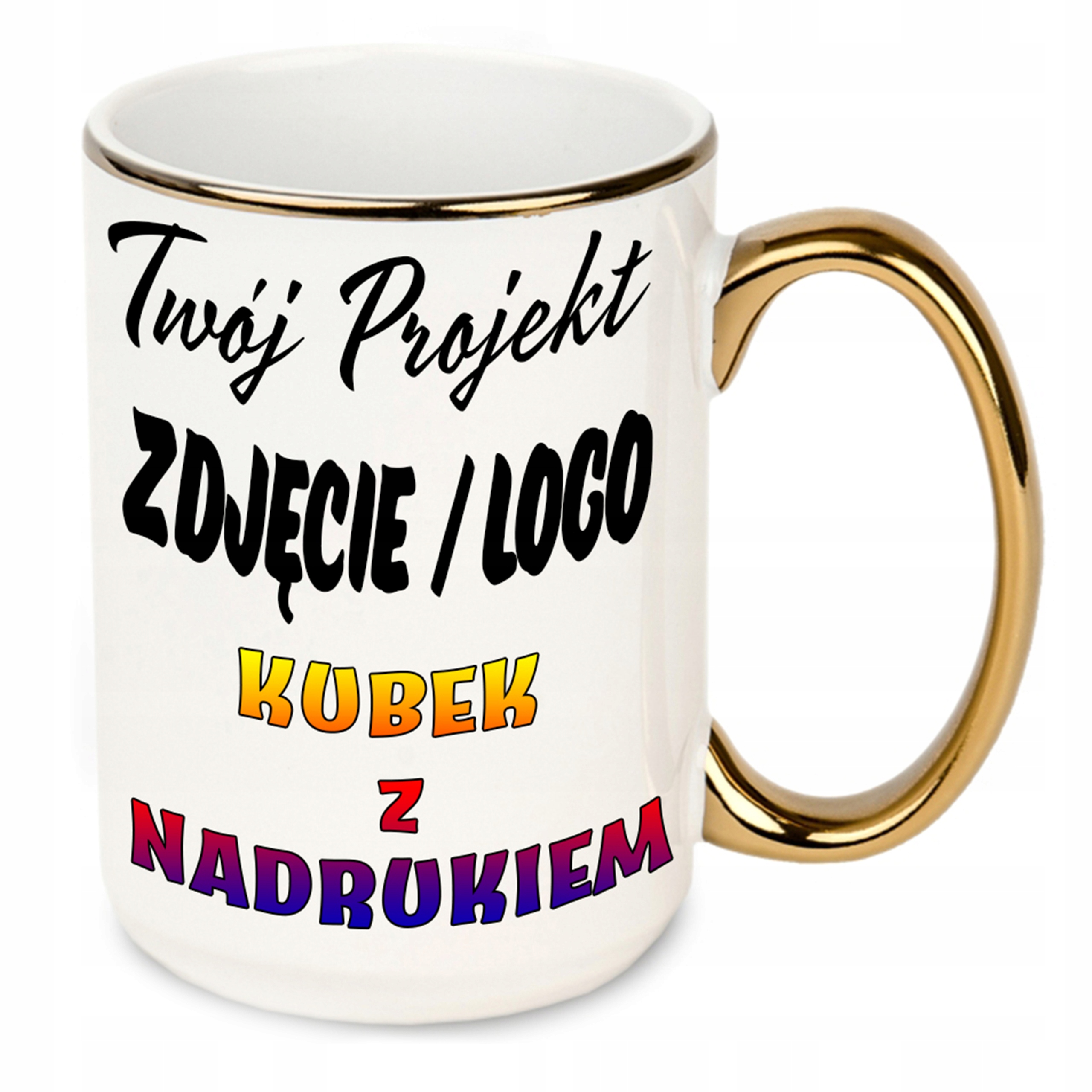 

Kubek XXL złote ucho dowolny tekst grafika logo