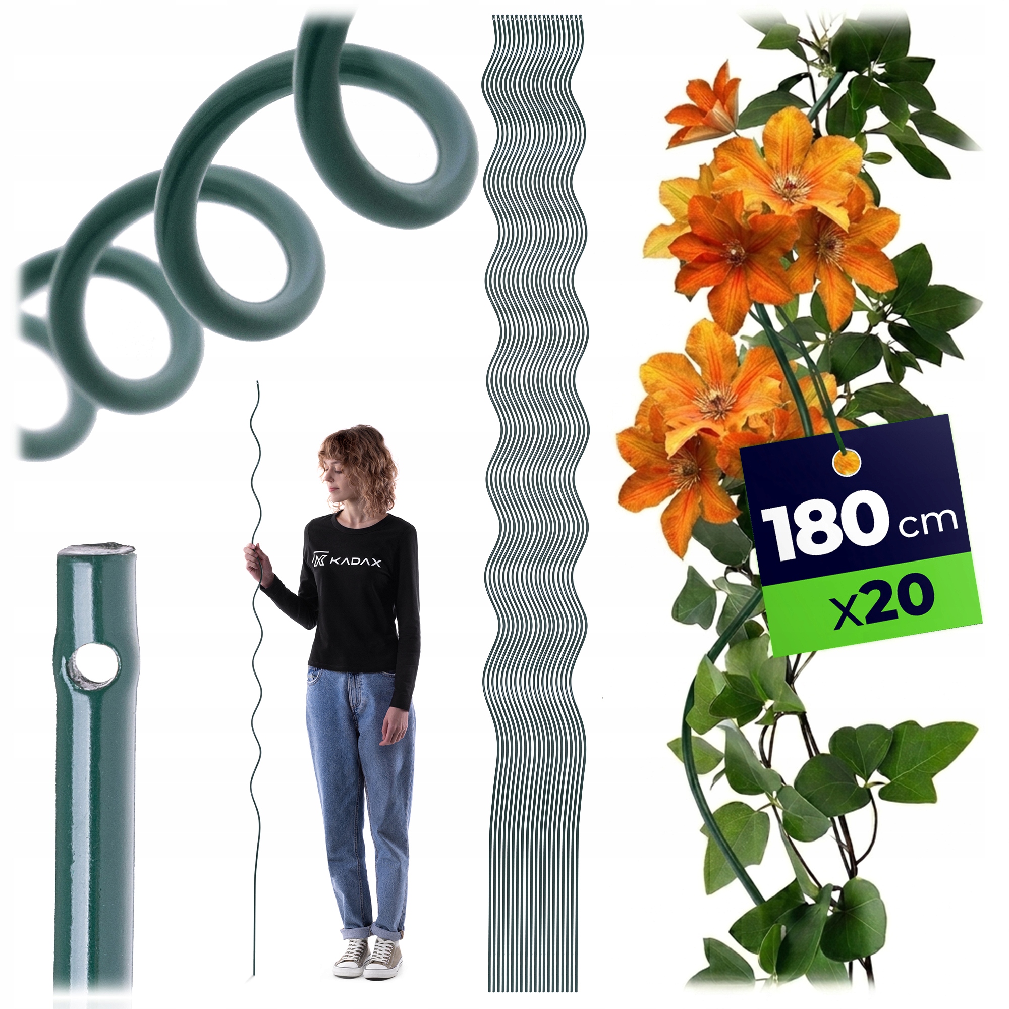 20 SZT PODPORA DO ROŚLIN 180 cm SPIRALNA TYCZKA KWIATÓW PNĄCYCH PALIK METAL