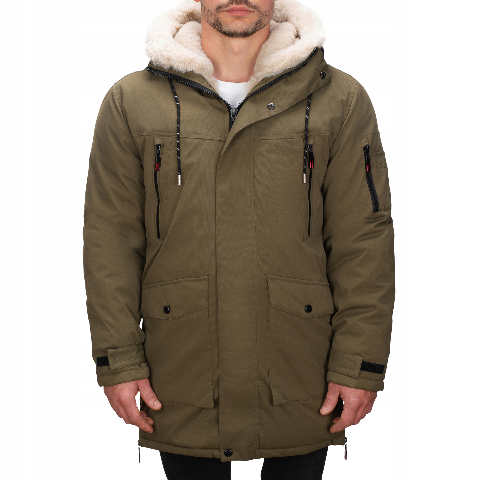 M3123-136 vel. XXL Pánská Zimní Zateplená Bunda Parka Kožešina Dlouhá