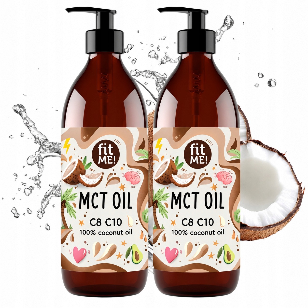 Mctový Olej Z Kokosu 100% Coconut Kokosový Keto C8+C10 Sada 2X500 ML+2 Pumpičky