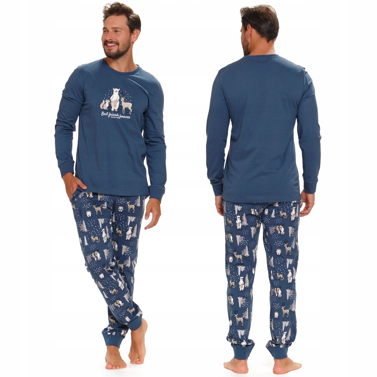 Doctor Nap PMB.4329 deep blue bavlna modrá dlouhá pánská XL Pyžamo