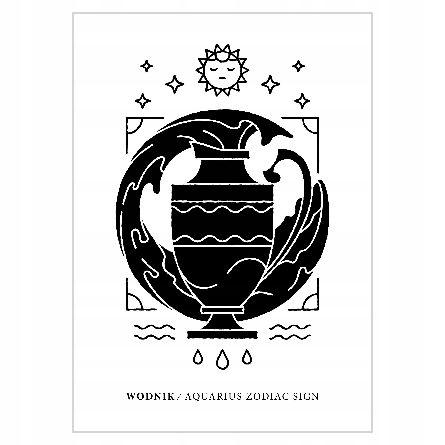 

Plakat 50x70 Znak zodiaku Wodnik Czarno-biały