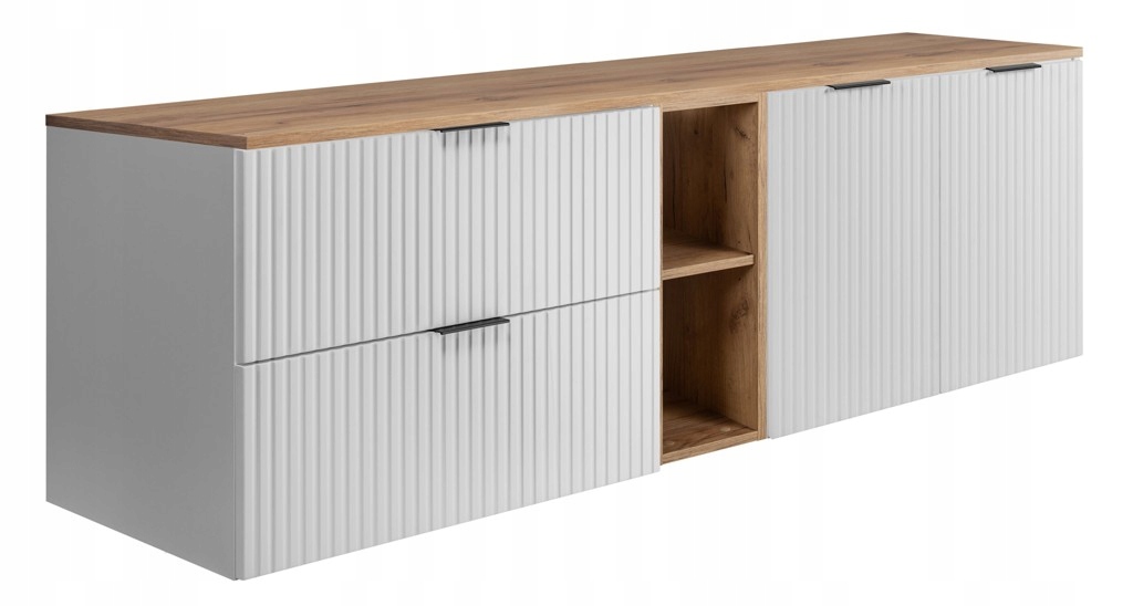 Sada koupelnových skříněk pod umyvadlo Bílý dub 140 Rýhovaná čela Blat