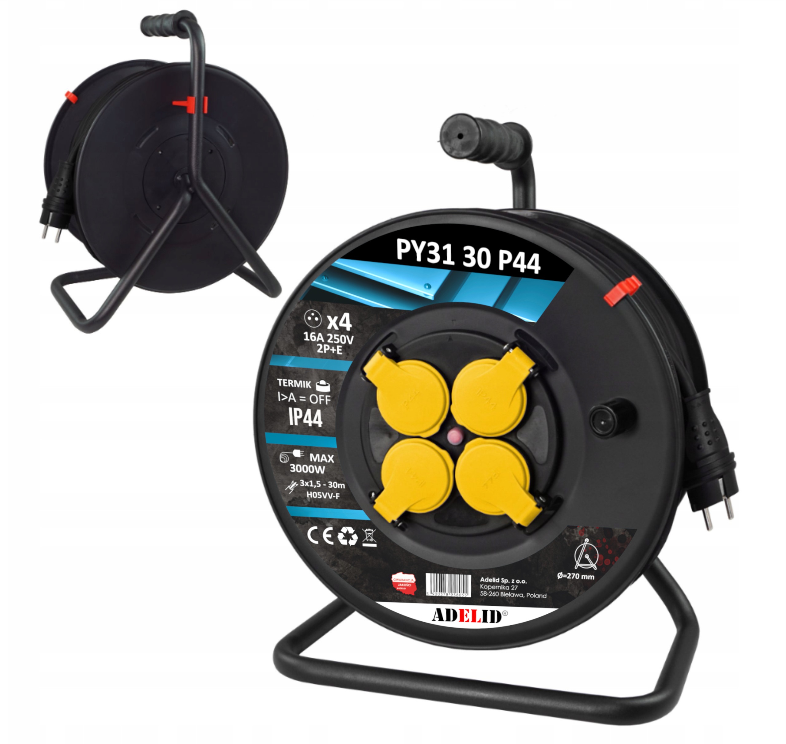 Polski Przedłużacz Bębnowy Na Bębnie 30M 3x1,5 H05VV-F Owy-Zdjęcie-0