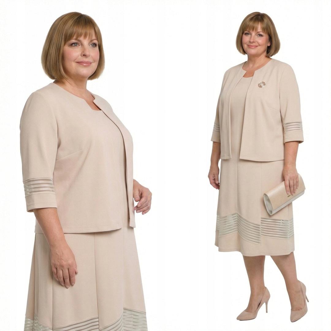 Komplet z sukienką i żakietem ze złotą nitką plus size rozmiar 54