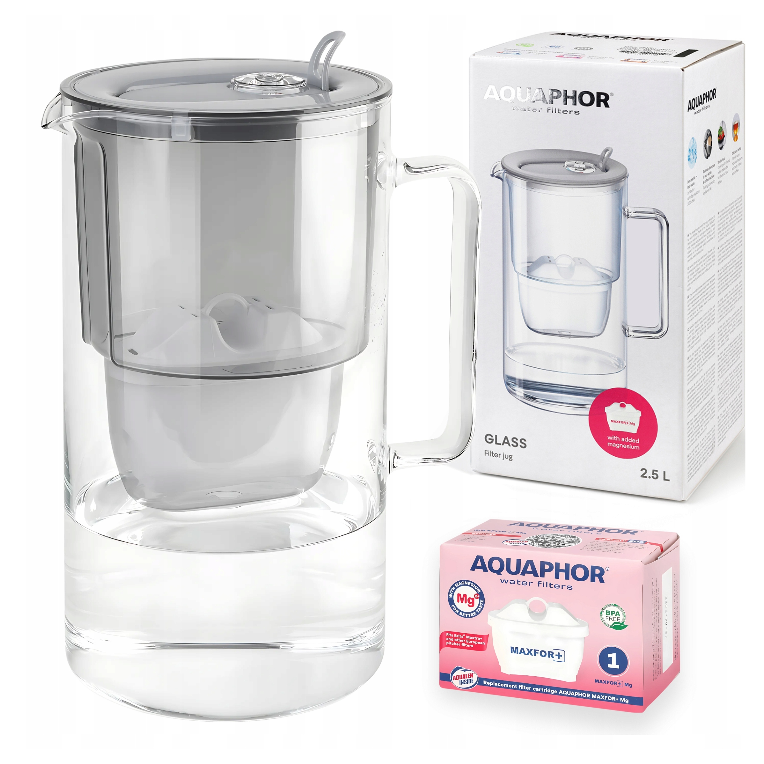 Filtrační konvice skleněná Aquaphor Glass Šedá filtr Maxfor Mg Hořčík