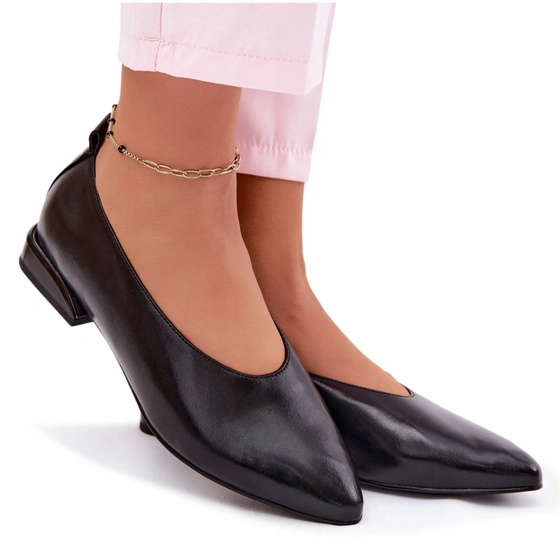 Dámské Baleríny Z Přírodní Kůže S Plochým Podpatkem, Elegantní, Černé 40