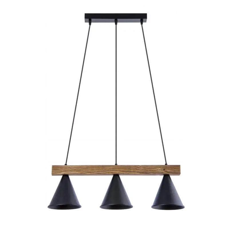 Lišta 61 cm nad jídelní stůl v loftovém stylu, černá stínidla, dřevěný trám