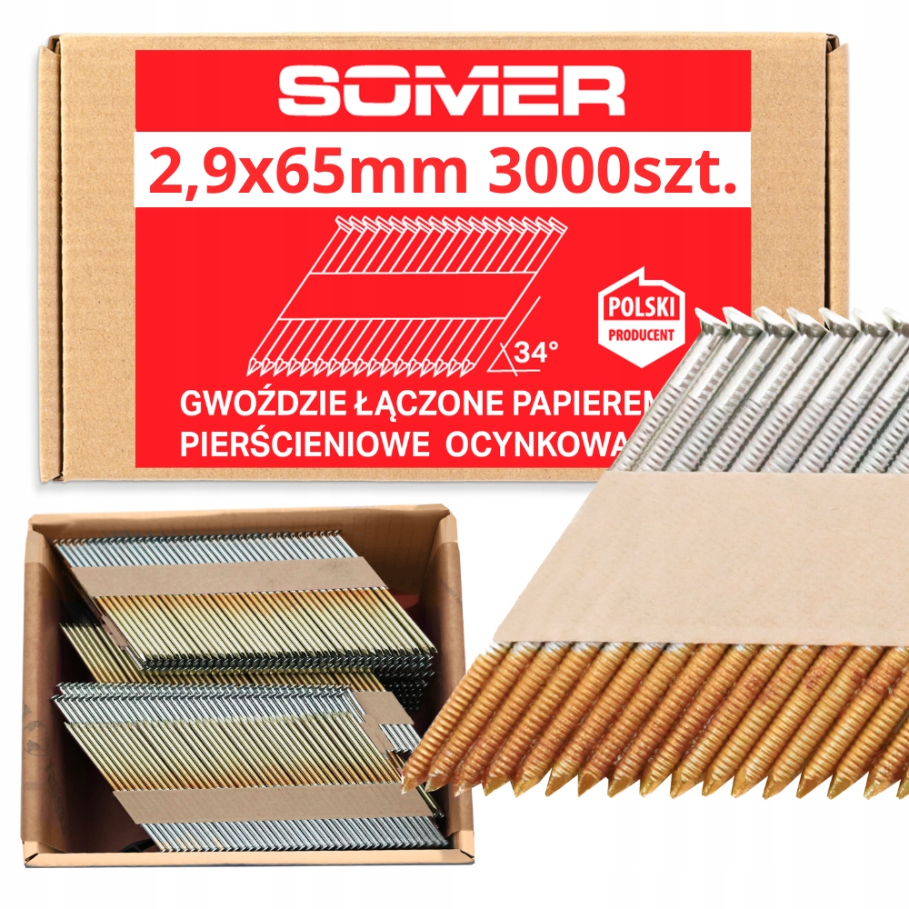 2,9x65 mm Hřebíky do hřebíkovačky spojované papírem, pozink 3000 ks