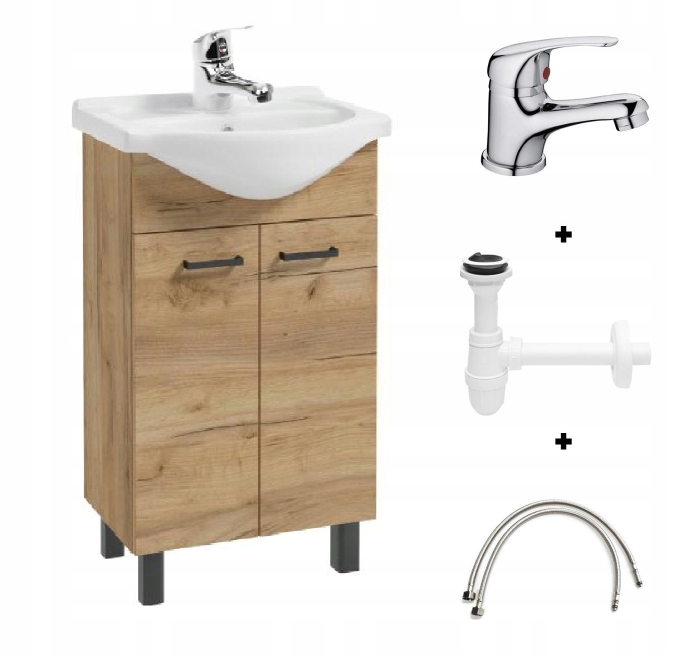 Koupelnová skříňka s umyvadlem a baterií a sifonem 85x50 cm dub craft