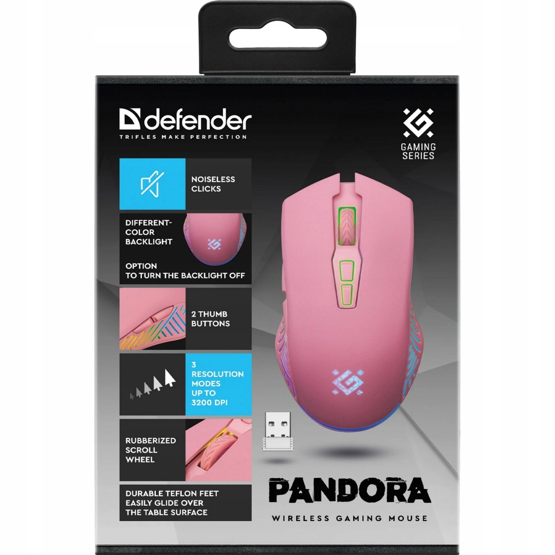 MYSZ DEFENDER GM-502 PANDORA RF BEZPRZEWODOWA 3200dpi 7P RÓŻOWA — 22