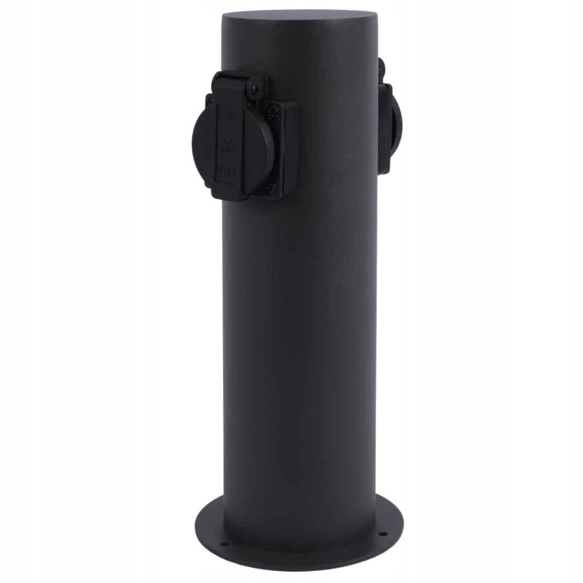 Napájecí zahradní sloupek se 2 zásuvkami 220V grafitový kulatý 28 cm Polux