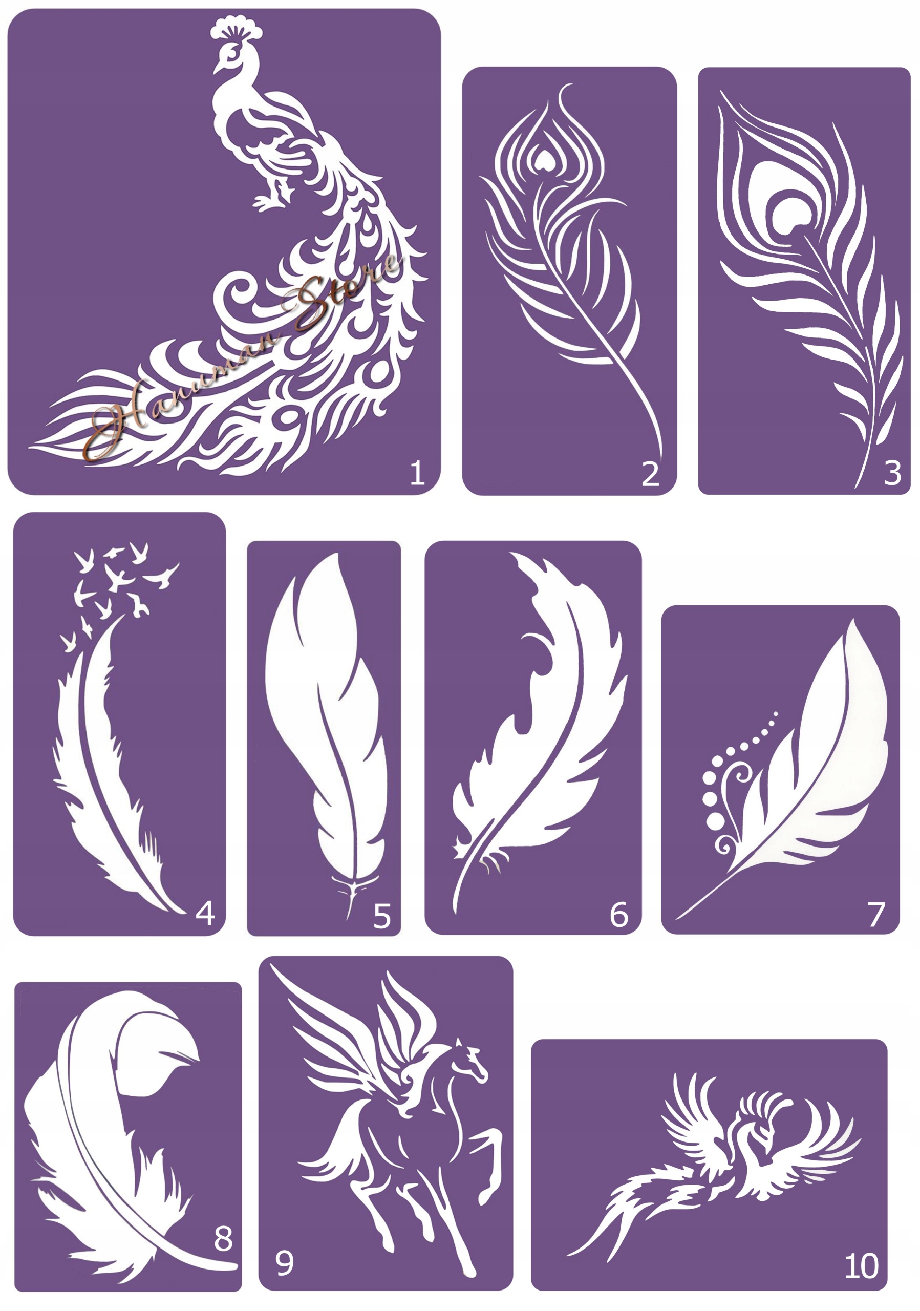 

Zestaw Szablony do Tatuażu Henna Piórka 10 szt